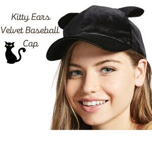 Forever 21 Cat Ears Hat Womens Velour Kitty Ears Black Baseball Cap One Size